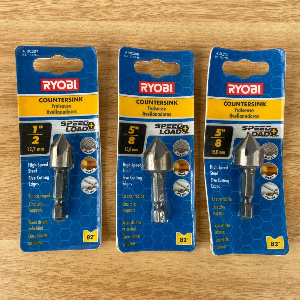 Ryobi 3 Piece Countersink‎ Drill Bit Set SpeedLoad Plus 1/2" and 2 of the 5/8"